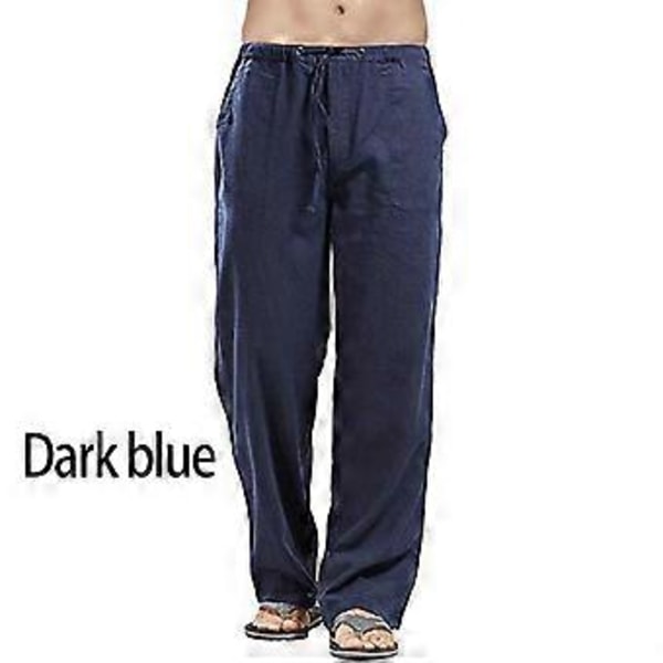 Herr Plus Size Raka Partybyxor Lösa Byxor Linnebyxor Elastisk Midja Mode Casual (S mörkblå)