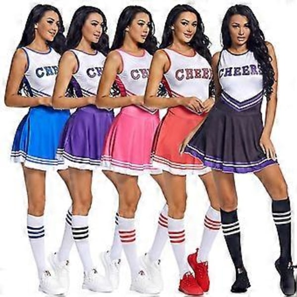 Cheerleading-klær for kvinner, femfarget, ermeløs fotball-cheerleadingkjole for babyer, damesokker/YY(XL rosa)