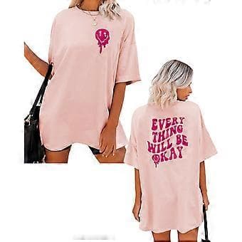 Dame Bogstav Grafik Print Tee Top Oversized Drop Shoulder Kortærmet T-shirt Pullover Bluse Casual Løs Pullover Hvid L(L Hvid)