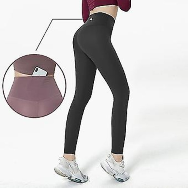 Högmidjade Leggings med "Naked Feeling" Push Up Sport Kvinnor Fitness Löpning Yoga Byxor Energi Sömlösa Leggings Gym Tjej Leggings (L Grafitgrå)