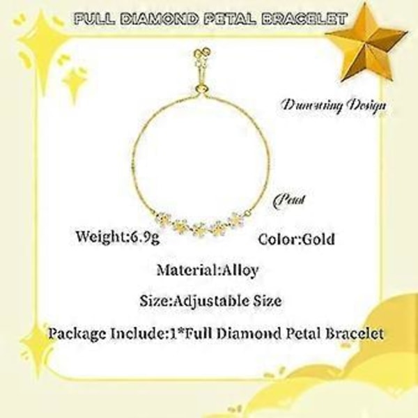 Full Diamond Petal Armband, Fem Små Blommor Drag Justerbart Armband, Enkelt Zirkon Petal Armband