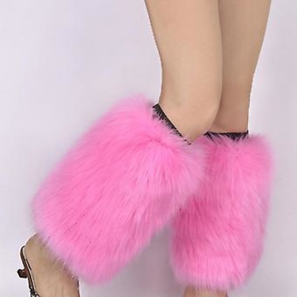 Dame Faux Fur Leg Warmers Støvledeksel Vibrerende Neon Pelskledd Pluss Leggings Deksel (Rose Red)