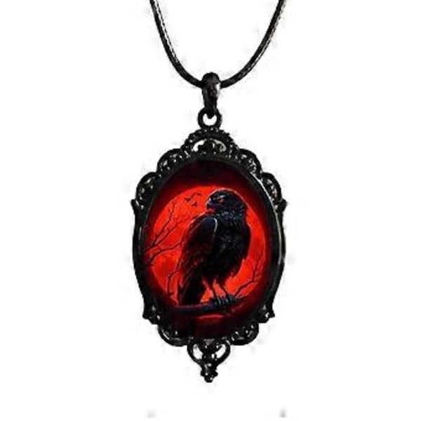 Goth Dyre Ravn Halskæde Personlighed Kråge Mønster Glas Cabochon Halskæder Choker Punk Vedhæng Kraveben Kæde Smykker