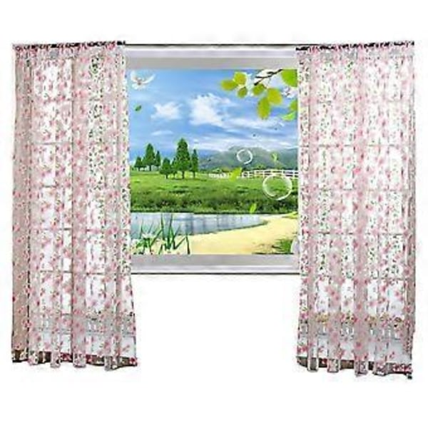1*2M Lyse Blomster Blader Gardiner Vindusgass Dekorasjon Draperinger for Soverom Stue (Rosa)