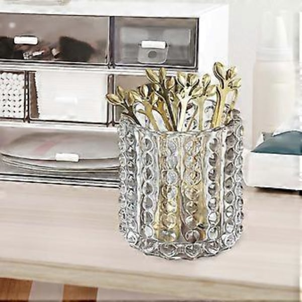 Sminkekostholder i glass, sminkeorganisator, kopp, highlighter-pennholder, kosmetisk oppbevaringskopp for kommode, skrivebord, bad (brun)