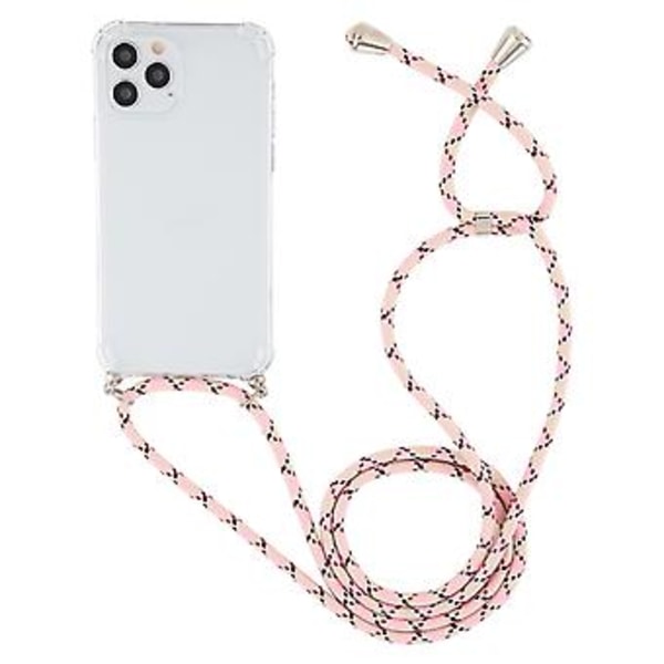 Neljän kulman TPU-kotelo narulla iPhone 15 Plus:lle (Vaaleanpunainen Keltainen)