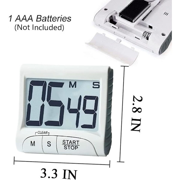 Stor Køkken Timer med Display, Tydelige Tal, Høj Alarm, Magnetisk