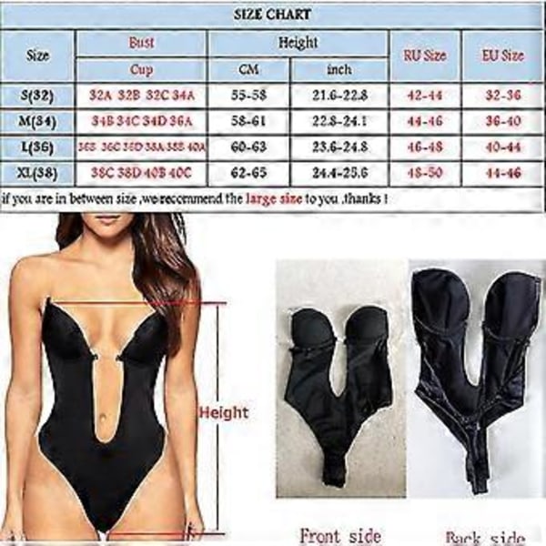 Kvinder Invishaper-Plunge Rygløs BH Shaper BH Bodystockings Sømløs G-streng Dame Deep V-Neck Klar Rem til Fester Kjoler (L Hvid)