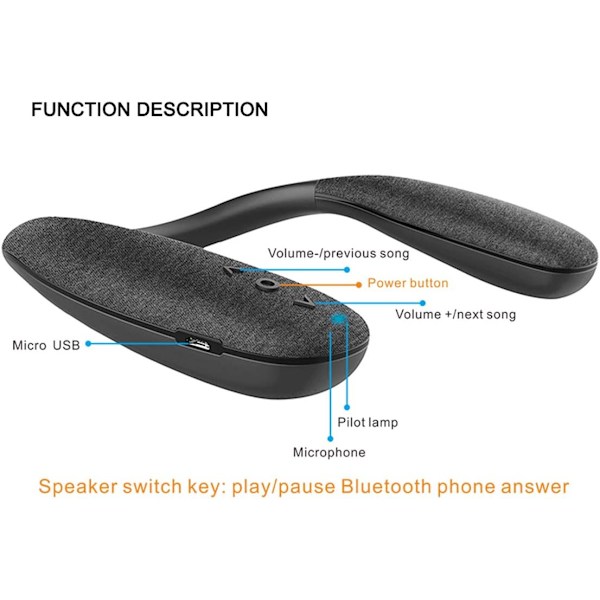 Bluetooth nakkehøjttaler, sort komplementærhøjttaler, lydportab