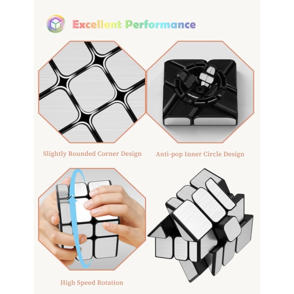 Speed ​​​​Cube Sæt med 2 Gold Mirror S Cube, Sølv Vindspejl