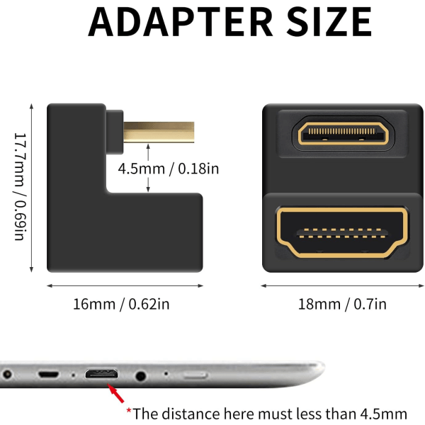 (2 pakke) U-formet Mini HDMI til HDMI 8K-adapter, Up Angle Mini HDMI til HDMI F