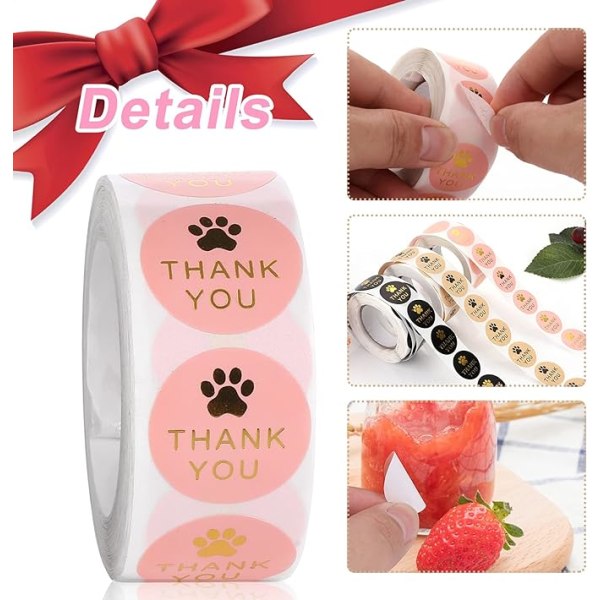 3 st 1500 Pack Hundtassmönster Kraftpapper Tack-etiketter 2,5 cm f