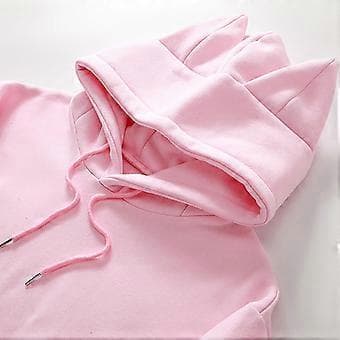 Herre Casual Ensfarget Pullover Hettegenser med Katteører, Fleece og Lomme (S Rosa)