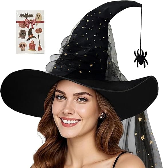 Halloween COS Trollmann/Heksehatt, Maskeradeball og Rollespillfester, Edderkoppanheng og Stjerne Tyll Heksehatt