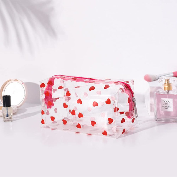 1 x Stor transparent PVC-pennfodral för kvinnor, Girly Heart Desi