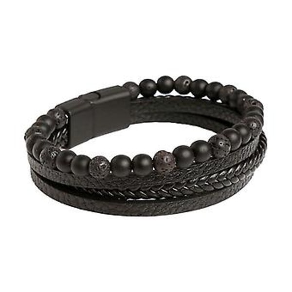 Nytt Läderflätat Surferarmband för Män med Tigerögonpärlor, Armring, Gåva (Svart)