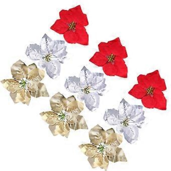 18 stk. Blomsterdekorasjon Juletre Pynt Spray Små Julestjerner Falske Julestjerner