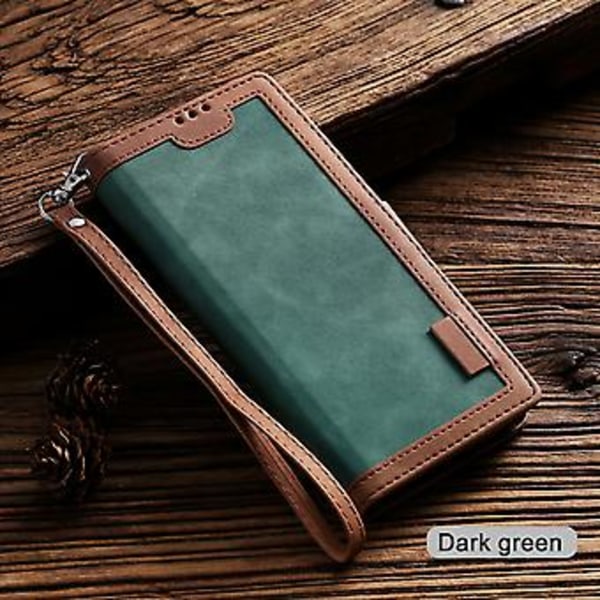 Lyxigt Retro Plånboksfodral i Läder med Kortfack för iPhone 12 Mini Pro Max 11 (Mörkgrön)