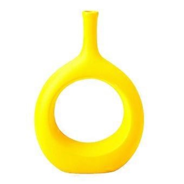 Minimalistinen keraaminen maljakko, Donitsimaljakko pyöreä maljakko kodin pöytätasolle pöytäkoristeeksi (keltainen)