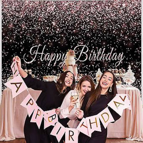 Haboke 7x5ft Holdbar Stof Glad Fødselsdag Baggrund Pink Og Sort Skinnende Guldprik Glamour Sparkle Sød Fotografi Baggrund Til Børn Voksne Fødselsdag