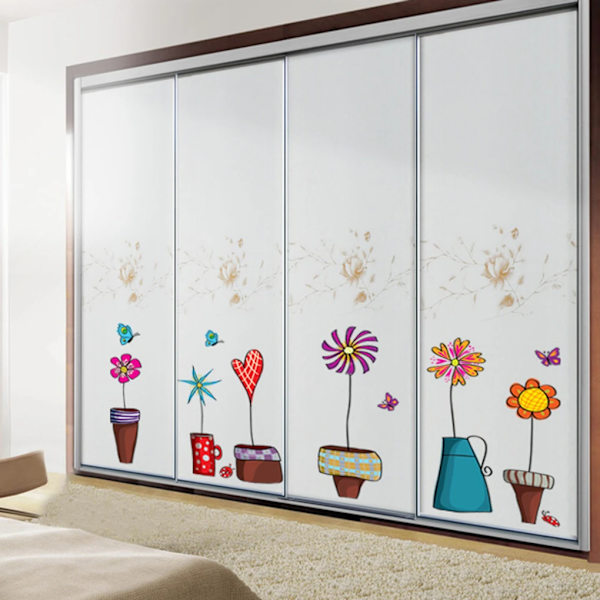 Söta tecknade blommor fjäril väggdekaler DIY dekal fönster glas