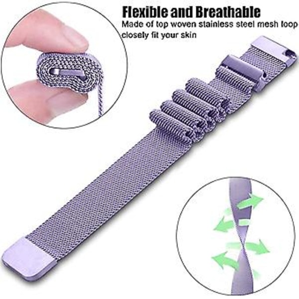 22 mm ranneke Samsungille, Garminille ja Huawei:lle, ruostumattomasta teräksestä valmistettu magneettinen verkkohihna miehille ja naisille (laventelin violetti)