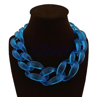 Lackingone Akryl Halsbånd Chunky Choker Statement Bib Kæde Halskæde Vedhæng (Blå)