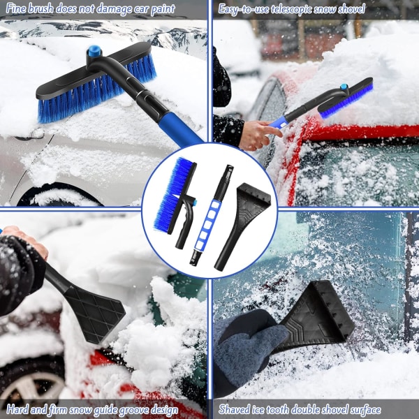 Blue four in one snow scraper with expandable windshield snow bru