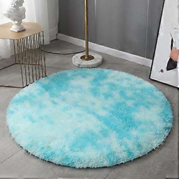 Solmuvärjätty pitkätukkainen pyöreä matto, pehmeä matto huoneeseen (60CM sininen)