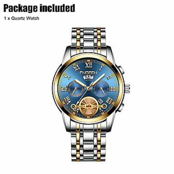 Herrklocka Relojes De Hombre Rostfritt Stål Quartz Klassisk Vattentät (Guld Blå)