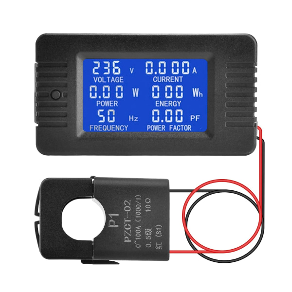LCD digital amperemeter voltmeter AC 80-260V 100A, 6-i-1 strømmåler