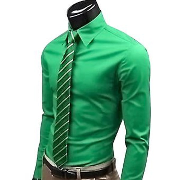 Fianao Fashion Herrar Solid Färg Långärmad Knappar Ner Skjorta Slank Formell Business Topp (XL Fruktgrön)