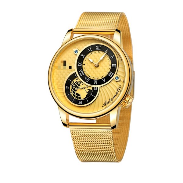 （Guld）Herrklocka casual mekanisk klocka, mode handledsklocka, guld rostfritt stål armband, guld multi-urtavla