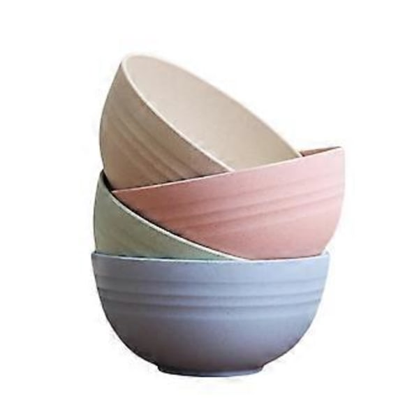 4 stk. spiseskål til hjemmebrug, madskål af hvedestrå, husholdningsskål, rund salatskål (12 cm)
