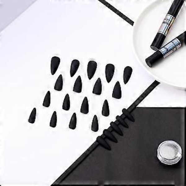 Morily 24 stk. Falske Negle Mat Pure Farve Medium Lange Stiletto Mandel Tryk på Negle Falske Spidser Kunstige Finger Manicure til Kvinder og Piger (Sort).N