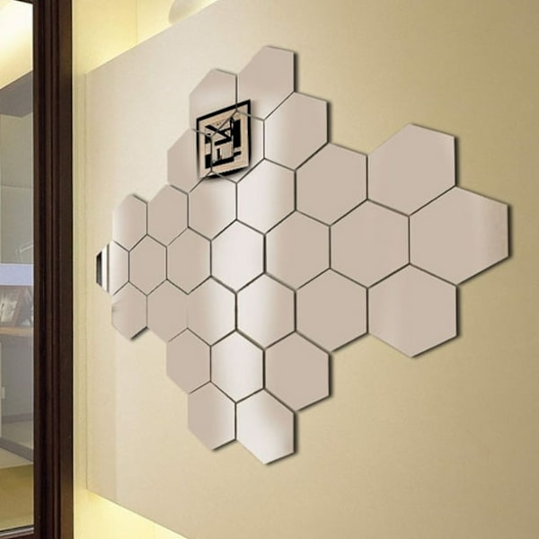 12 stycken 3D hexagonformade spegelväggdekaler DIY konstdekoration