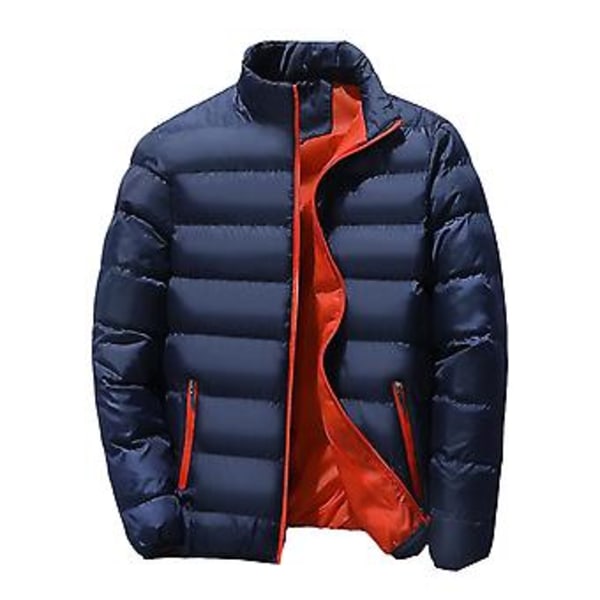 Herre Parkas Ensfarget Vattert Stående Krage Lang Erme Løstsittende Tykk Høst Vinter Glidelås Lommer Jakke Streetwear (5XL Svart)