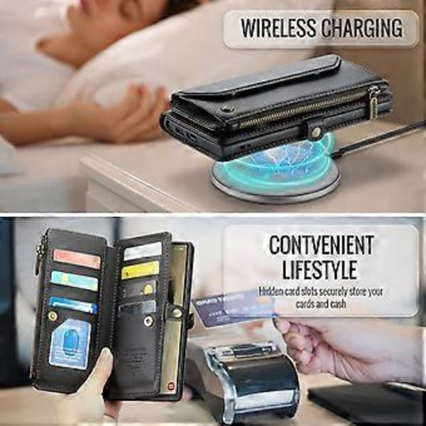 Crossbody Plånboksfodral för Samsung Galaxy S24 Ultra, Magnetiskt Flip Kortfodral Läderfodral med Dragkedja för Kvinnor (Röd)