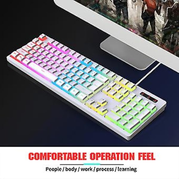 LED Regnbågsbelyst Ultra-Slim 104 Tangenter Trådbunden Ergonomisk Dator PC för Windows (Svart)
