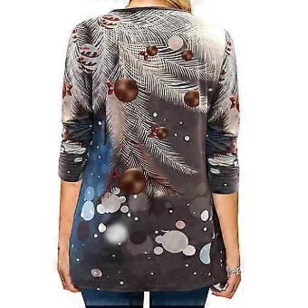 Dame Juleprint Langærmet T-shirt Rund Hals Bluse Jule Pullover Tee Toppe -NMAOV(3XL Grå)