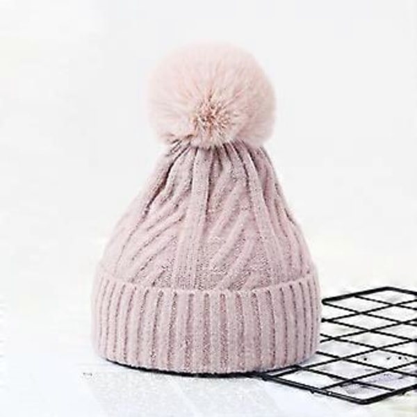 Strikket uldhue, varm afslappet hue, kvinder (Pink)