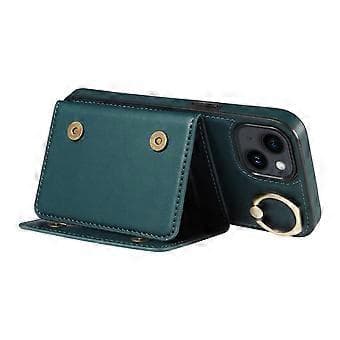 007 For iPhone 14 Deksel Ring Kickstand PU-skinn+TPU Støtsikkert Telefondeksel (Stil C)