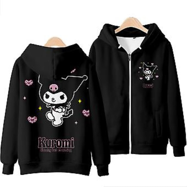 Damer Sanrio Kuromi Lynlås Hoodie Sød Tegneserie Trykt Frakke Jakke Casual Hættetrøje Topper Julegaver (S B)