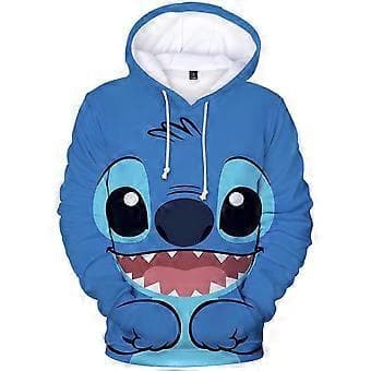 Barn Lilo Stitch Tryckt Tecknad Huvtröja Tröja Huvtoppar Höstrockar (8-9 År Blå Stitch)