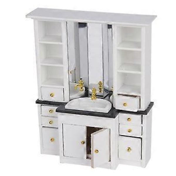 1/12 Dockskåp Mini Handfatsskåp Miniatyrmöbler för Badrum Köksdekoration Vit
