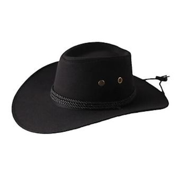 Herr Faux Läder Mode Bucket Hatt Cowboy Fedora Hatt Bredbrättad Utomhushatt (Svart)