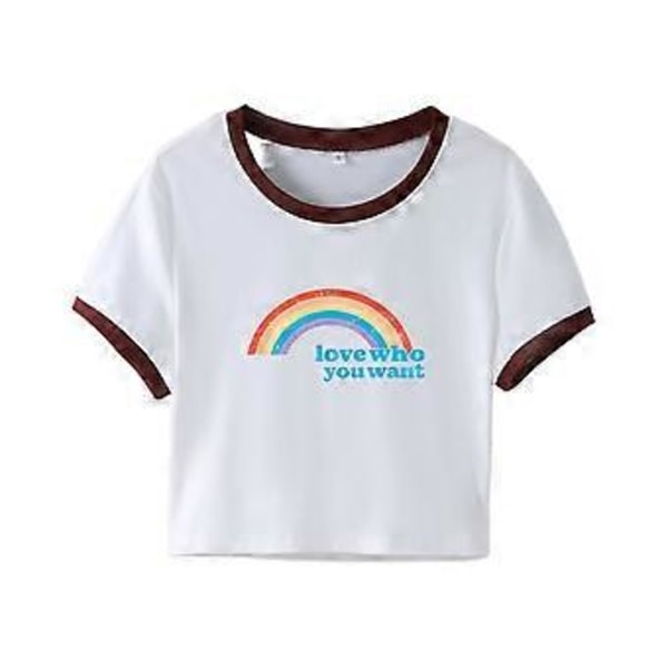 Naisten söpö kirjainpainettu lyhythihainen crop-toppi, pyöreä pääntie, slim fit T-paita, katumuoti, rennot kesätopit, tiilenpunainen L (L tiilenpunainen)