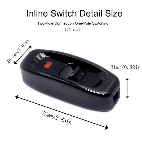 2 stk. Sort Lampekontakt Inline Kontakt 250V 10A Mellemkontakt