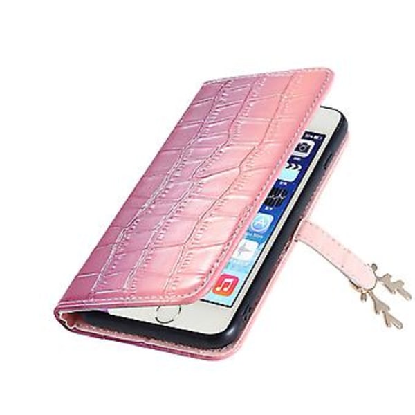 Hirvenkuvioinen puhelimen kuori iPhone 5 5s SE:lle, korttilokero, kaulahihna, PU-nahka, lompakkotoiminto, kulmien putoamissuoja (Violetti Pinkki)