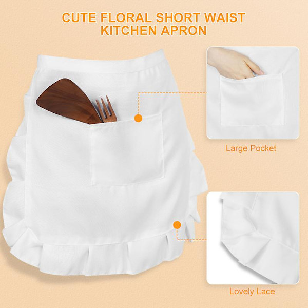 Kort midje kjøkkenforkle Lace Half Waist Bib Maid Kostyme Med P